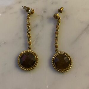Gold Earrings with Brown Gems